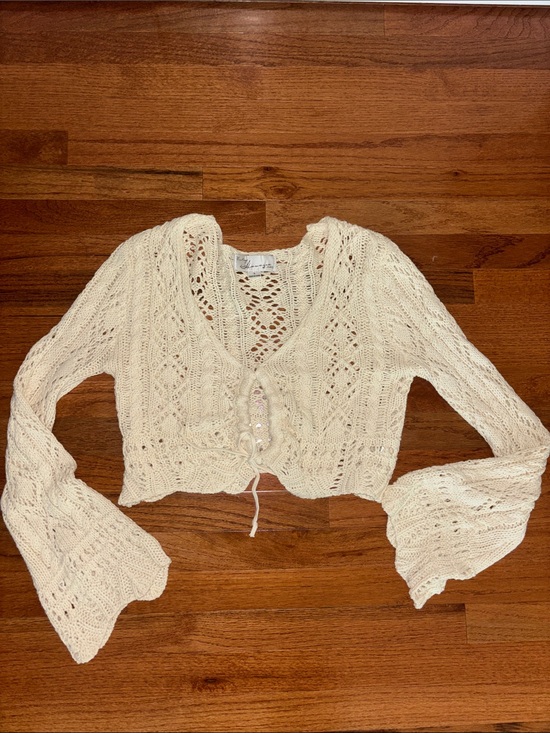Vintage Havana Sweaters - Vintage Havana Cream Crochet Front Tie Long Sleeve Sweater Women’s Size Large